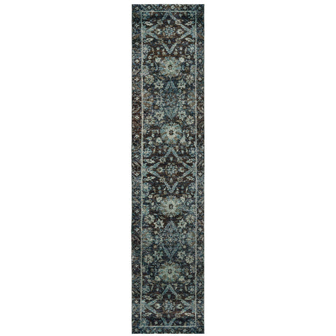 Oriental Weavers Andorra Area Rug - 7124A - 2'6" x 12' - in Navy/Blue - Vintage Inspired, Stain Resistant, Family and Pet Friendly, Entryway, Hallway Runner Rug