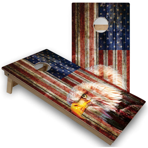 Skip's Garage American Flag Eagle All-Weather Cornhole Boards - PVC - Include CASE + Hole Lights