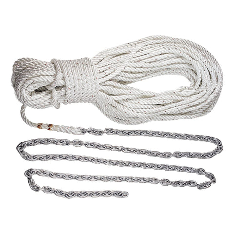 Lewmar Boat Anchor Rode for Windlasses - 15' 1/4" G4 Chain, 200' 1/2" 8-Plait Rope with Shackle, High-Test-Rated Galvanized Links, Hand-Sewn Whipping