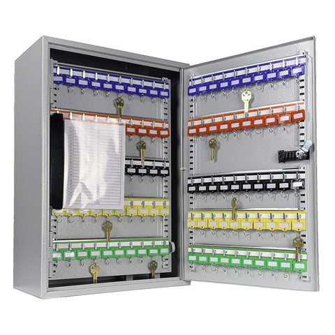 Barska 300-Position Adjustable Key Cabinet Lock Box with Combination Lock – Wall Mount Steel Organizer with Numbered Hooks and Color-Coded Key Tags