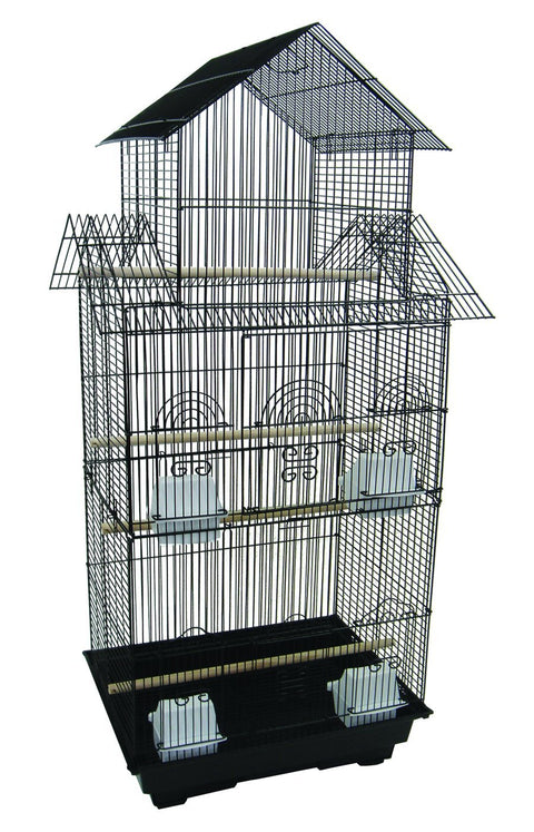 YML A6844 3/8" Bar Spacing Tall Pagoda Top Small Bird Cage, Black, 18" x 14"