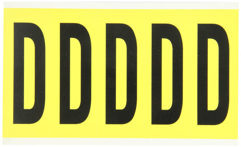 Brady 3460-D 5" Height, 1-3/4" Width, B-498 Repositionable Coated Vinyl Cloth, Black On Yellow Color 34 Series Indoor Letter Label, Legend "D" (5 Lables Per Card)
