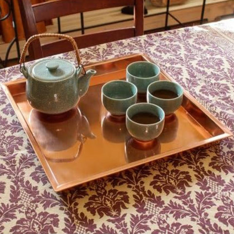 Oakestry 15 Inch Square Copper Tray Decorative Hammered Metal Accent for Table Garden Patio Rustic Organizer Serving Display Durable Weather Ready Design Indoor Outdoor Use Modern Style Home Decor Art