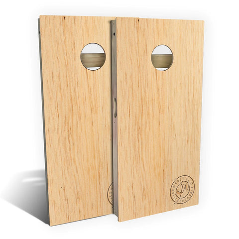 Skip's Garage Butternut Wood Cornhole Set - Backyard 2x4 (Weather Bags) - Include Case + Edge Lights