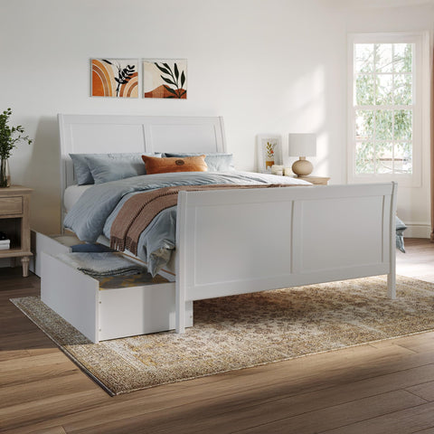 AFI, Portland Full Platform Bed with Matching Footboard & Storage Drawers, White