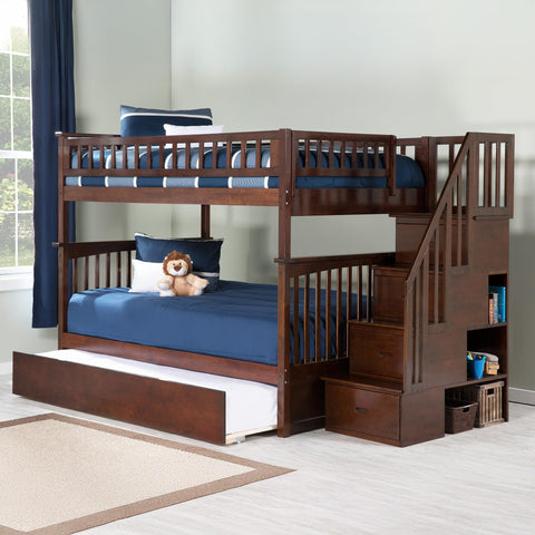 AFI, Columbia Staircase Bunk Bed Full Over Full with Full Trundle, Walnut