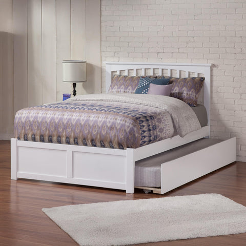Atlantic Furniture AR8732012 Mission Platform Bed with Twin Size Urban Trundle, Full, White