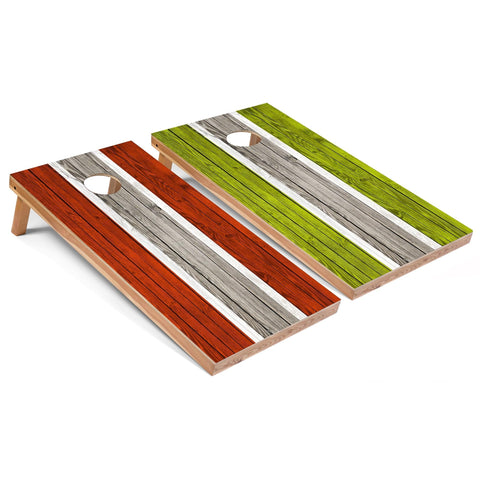 Skip's Garage Orange and Lime Striped All-Weather Cornhole Boards - PVC - Include CASE + Edge Lights