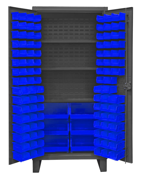 Durham HDC36-102-3S5295 Lockable Cabinet with 102 Blue Hook-On Bins, 36" Wide, 12 Gauge