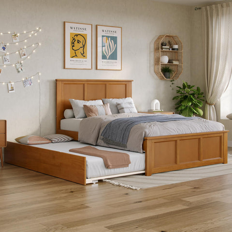 AFI, Madison Full Platform Bed with Matching Footboard and Full Trundle, Light Toffee