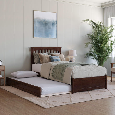 AFI, Everett Twin XL Platform Bed with Panel Footboard and Twin XL Trundle, Walnut
