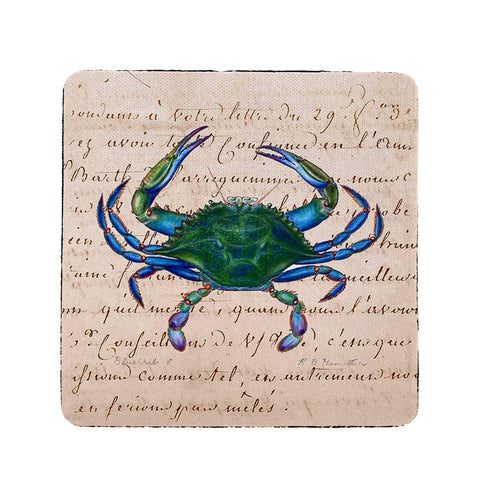 Betsy Drake Male Blue Script Crab Coaster Set of 4