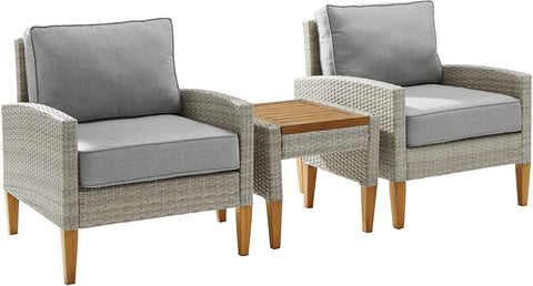 Capella 3Pc Wicker Outdoor Chair Set Gray/Acorn - Side Table & 2 Armchairs