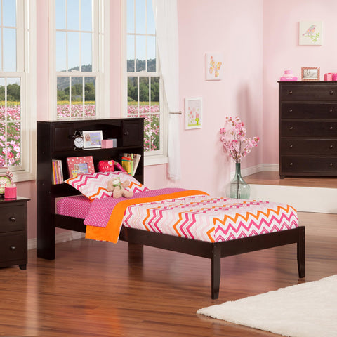 AFI Newport Twin XL Size Platform Bed with Charging Station in Espresso