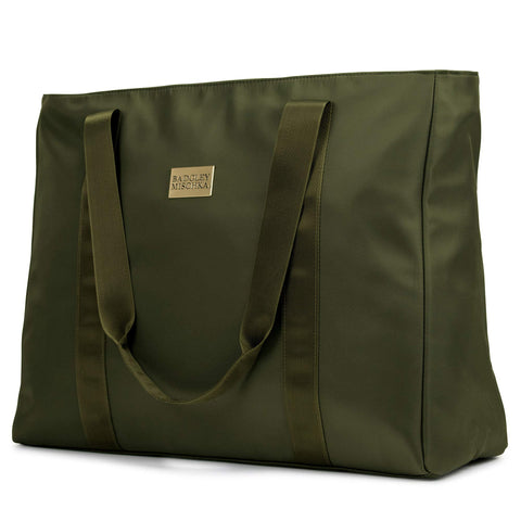 Badgley Mischka Nylon Weekender Duffel Bag - Lightweight Packable Travel Bag (Olive Green)