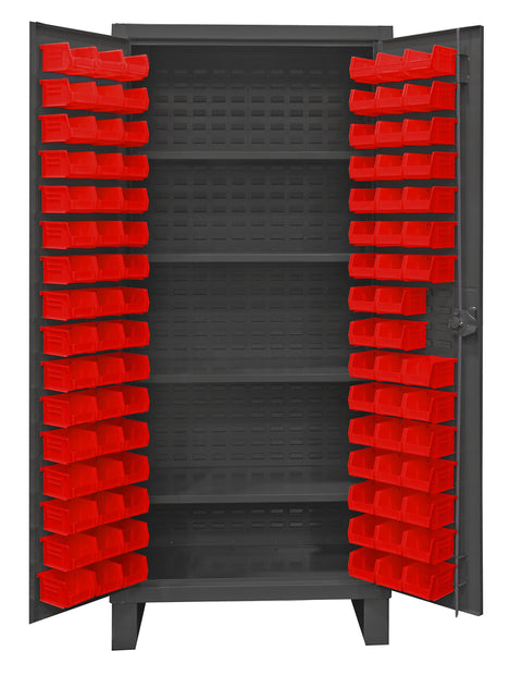 Durham HDC36-96-4S1795 Lockable Cabinet with 96 Red Hook-On Bins, 36" Wide, 12 Gauge