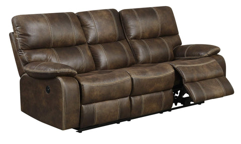 Madrona Burke Zoey Chocolate Brown 84" Power Sofa with Dual Recliners, Microsuede Upholstery, and USB Charging Station