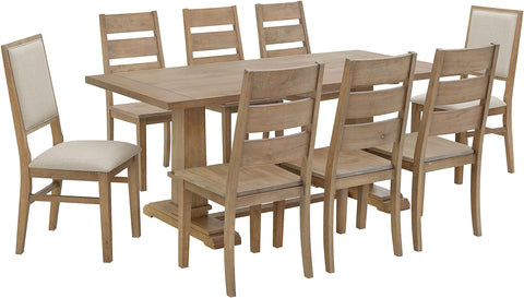 Joanna 9-Piece Dining Table Set For 8 Rustic Brown /Creme - Table, 6 Ladder-Back Chairs, & 2 Upholstered Back Chairs