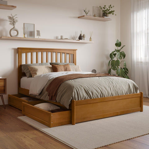 AFI, Everett Full Platform Bed with Panel Footboard & Storage Drawers, Light Toffee