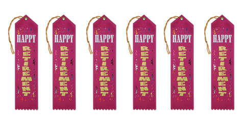 Beistle Happy Retirement Award Ribbons, 2 by 8-Inch, 6-Pack