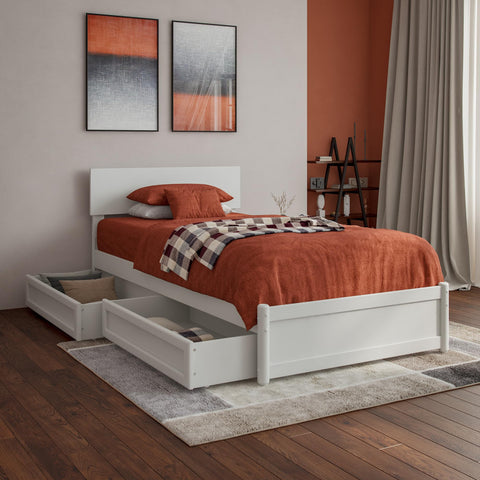AFI, Wesley Twin XL Platform Bed with Panel Footboard and Storage Drawers, White