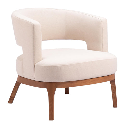 Zuo Penryn Accent Chair Beige, Gray Accent Chair, Modern Style, Plain Fabric, Comfy and Durable Polyester Fabric, Solid Ash Wood, Indoor Living, 26.8" W x 27.2" D x 27.2" H, Non-Stackable