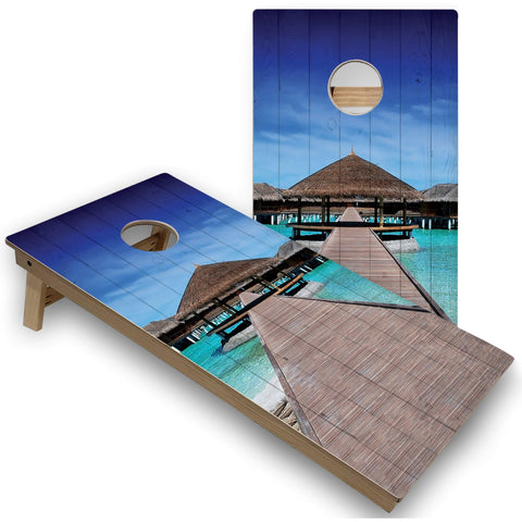 Skip's Garage Tropical Paradise All-Weather Cornhole Boards - PVC - Include Hole Lights