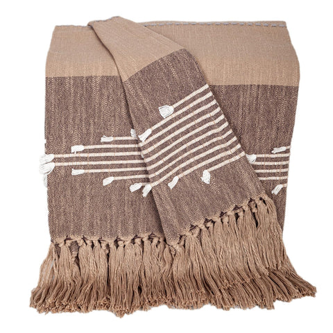Experience Warmth with Coffee Cotton Slub Throw (50” x 60” Size and Tassels)