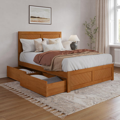 AFI, Canyon Queen Platform Bed with Matching Footboard & Storage Drawers, Light Toffee
