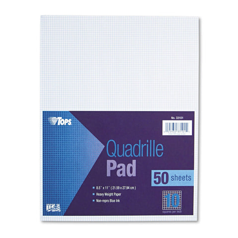 Tops 33101 Quadrille Pads, 10 Squares/Inch, 8 1/2 x 11, White, 50 Sheets