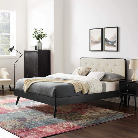Modway Bridgette Wood Platform Bed with Splayed Legs, Double, Black Beige