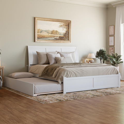 AFI Portland King Solid Wood Platform Bed with Footboard & Twin XL Trundle in White