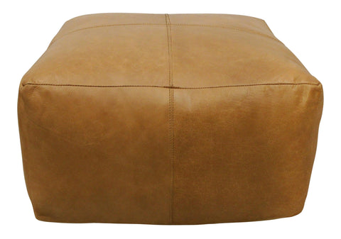 Moti Batton Genuine Leather Pouf in Mid-Century Caramel Tan Finish