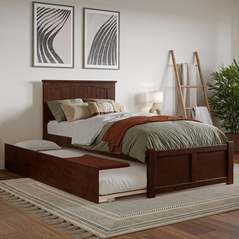 AFI Nantucket Twin XL Solid Wood Platform Bed with Footboard & Twin XL Trundle in Walnut