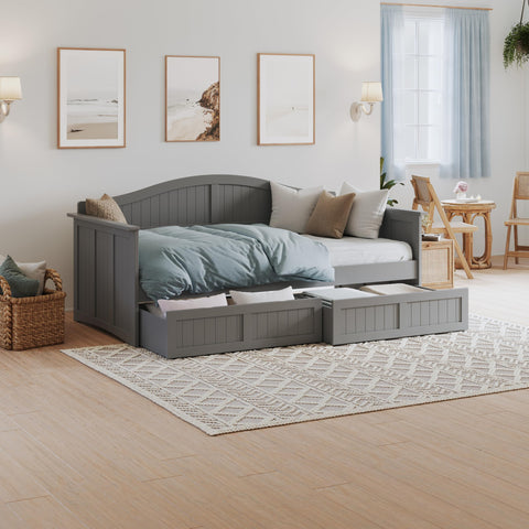 AFI, Nantucket Twin Size Wood Daybed Frame with 2 Storage Drawers, Grey