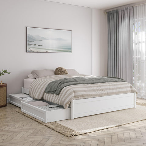 AFI, Barcelona Queen Panel Platform Bed with Storage Drawers, White