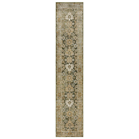 Oriental Weavers Andorra Area Rug - 2417B - 2'6" x 12' - in Green/Gold - Vintage Inspired, Stain Resistant, Family and Pet Friendly, Entryway, Hallway Runner Rug