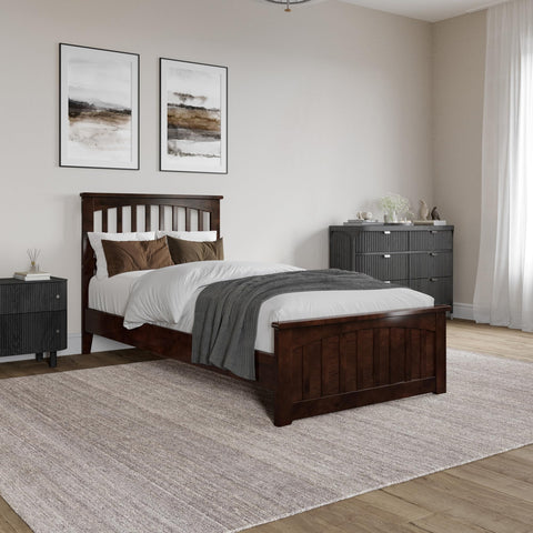 AFI, Becket Twin XL Solid Wood Low Profile Platform Bed with Matching Footboard, Walnut