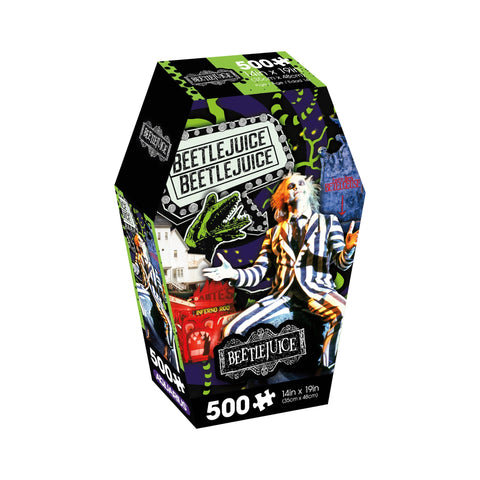 Aquarius Beetlejuice 500 Piece Jigsaw Puzzle in Coffin Shaped Box - Officially Licensed Merchandise & Collectible Gifts – 14"x19"