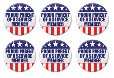 Beistle Patriotic Proud Parent of A Service Member Metal Party Buttons 6 Piece USA Fourth of July Decorations Costume Accessories, 2", Red/White/Blue