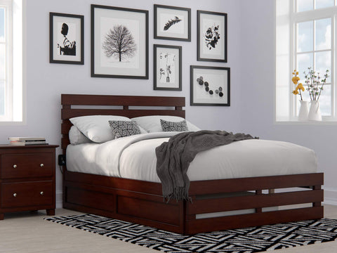 AFI Oxford Full Size Platform Bed with Footboard & Twin Trundle in Walnut