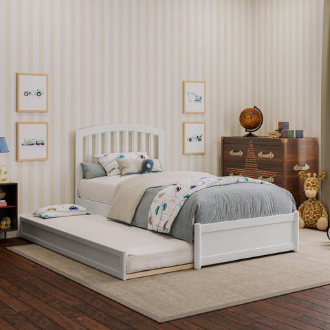AFI, Lucia Twin Platform Bed with Panel Footboard & Twin Trundle, White
