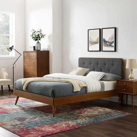 Modway MOD-6648-WAL-CHA Bridgette Twin Wood Platform Bed with Splayed Legs, Walnut Charcoal
