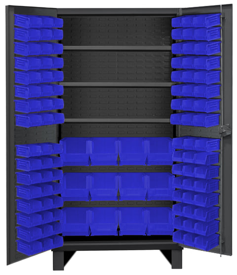 Durham HDC36-108-3S5295 Lockable Cabinet with 108 Blue Hook-On Bins, 36" Wide, 12 Gauge