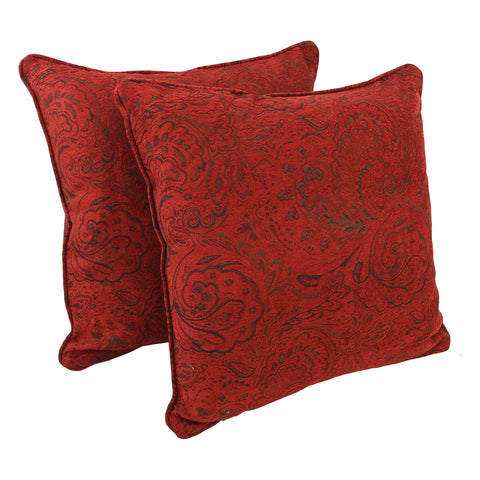 Blazing Needles Corded Jacquard Chenille Floor Pillows (Set of 2), 25", Scrolled Floral Red
