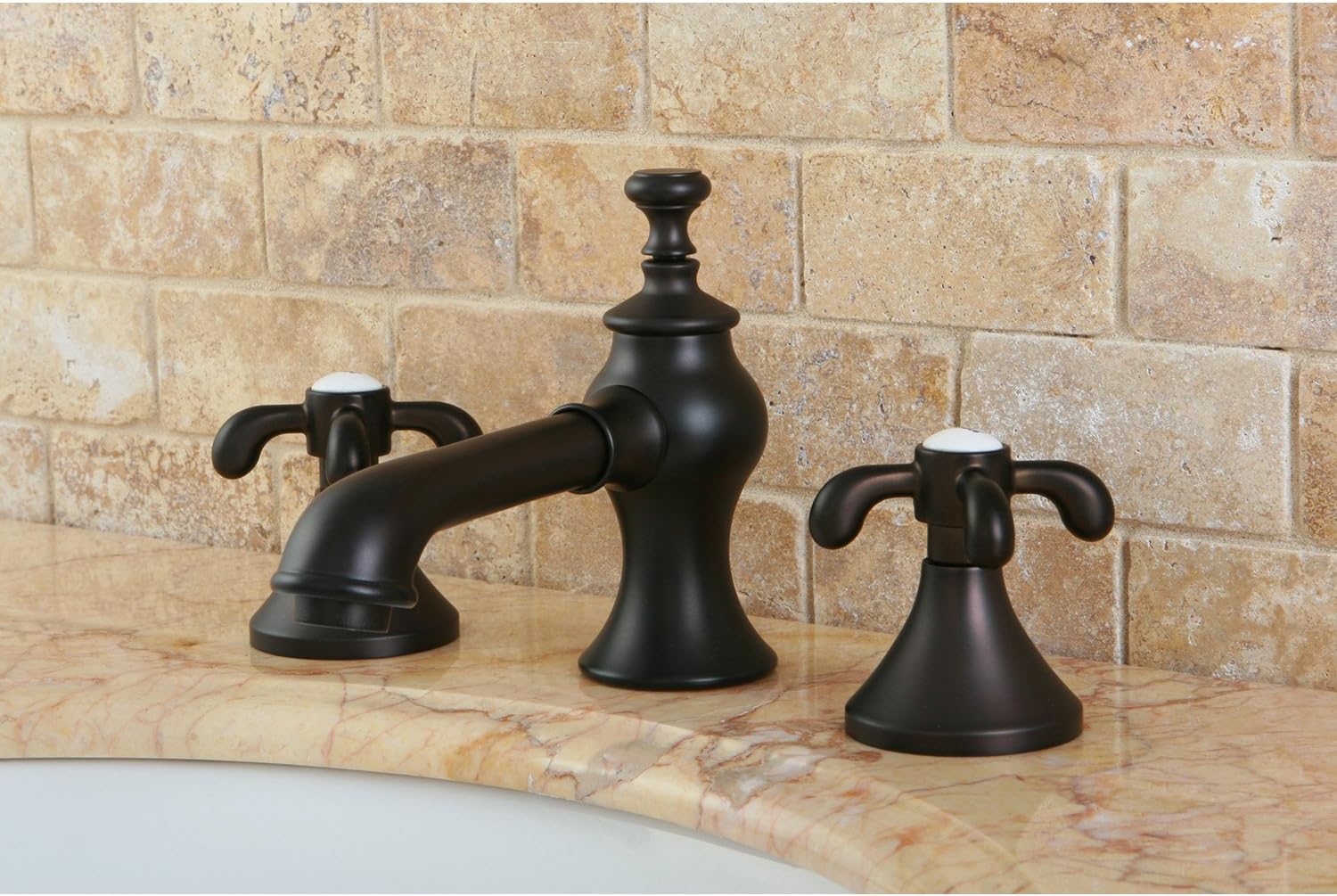 Kingston Brass KC7065TX Widespread Lavatory Faucet with Brass Pop-Up, 5-5/8 inch In Spout Reach, Oil Rubbed Bronze