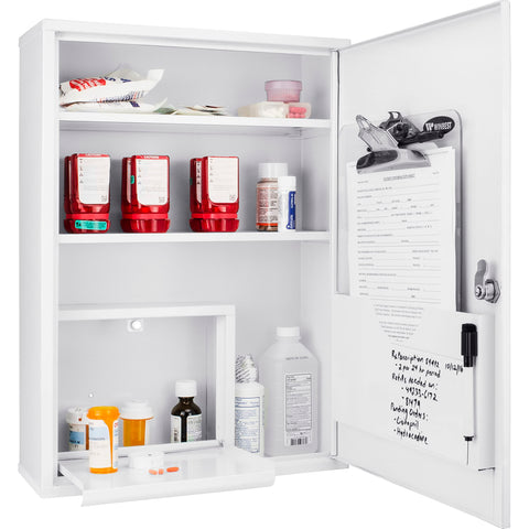 Barska Key Lock Wall Mount Large Security Magnet Erase Pad, Shelf, Stickers medical cabinet, White