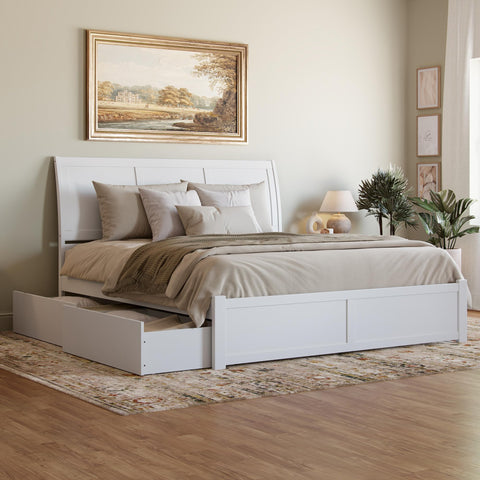 AFI Portland King Solid Wood Platform Bed with Footboard & Storage Drawers in White