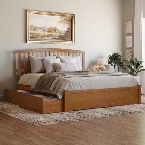 AFI Richmond King Solid Wood Platform Bed with Footboard & Storage Drawers in Light Toffee