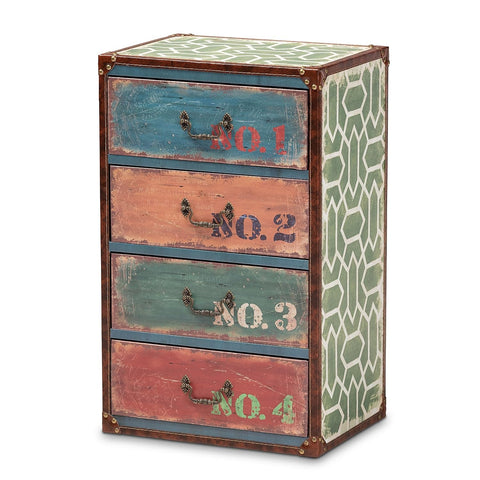 Baxton Studio Amandine 25.6-inch High 4-Drawer Storage Cabinet, Multicolor